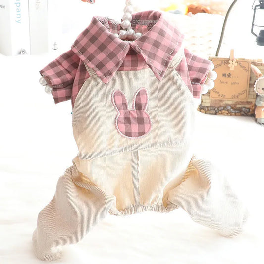 Thin Plaid Dog Shirt Overalls