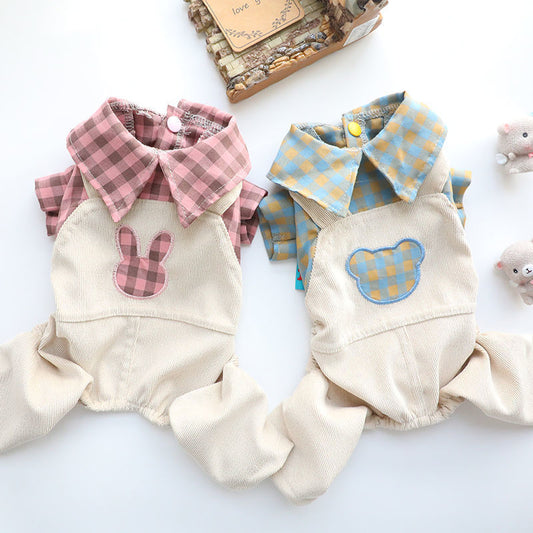 Thin Plaid Dog Shirt Overalls