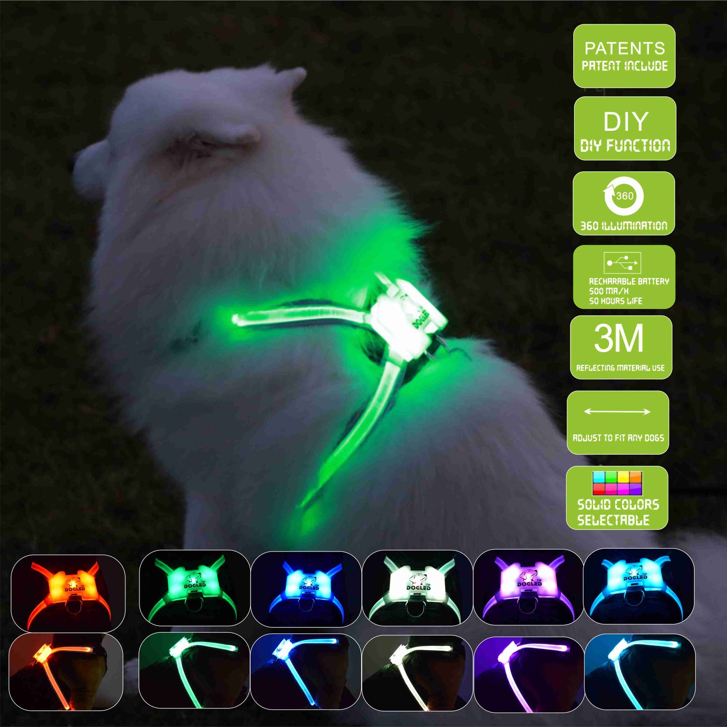 LED Luminous Dog Collar USB Rechargeable Silicone