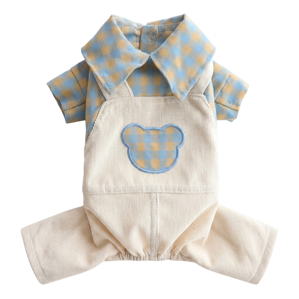 Thin Plaid Dog Shirt Overalls