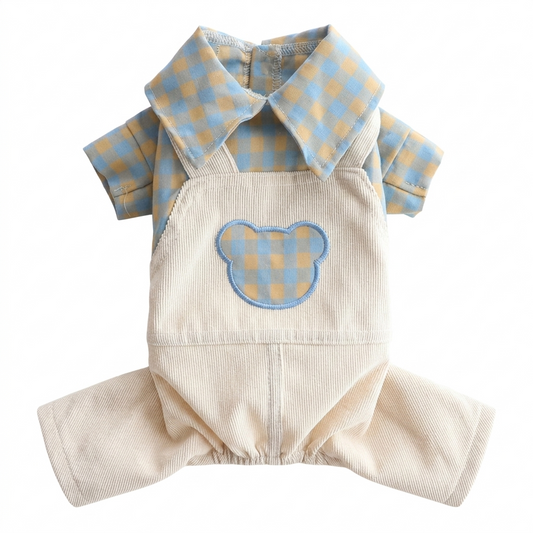 Thin Plaid Dog Shirt Overalls